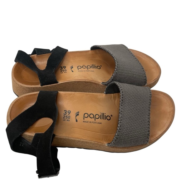 Papillio Black and Gray Glenda Sandals, Wedges, Leather Foot Bed, Size 8, Narrow - Picture 7 of 10